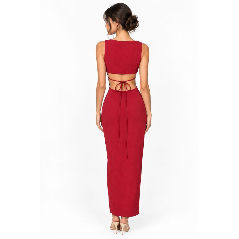 Lulus Red Midi Dress Women Medium Cutout Tie Back